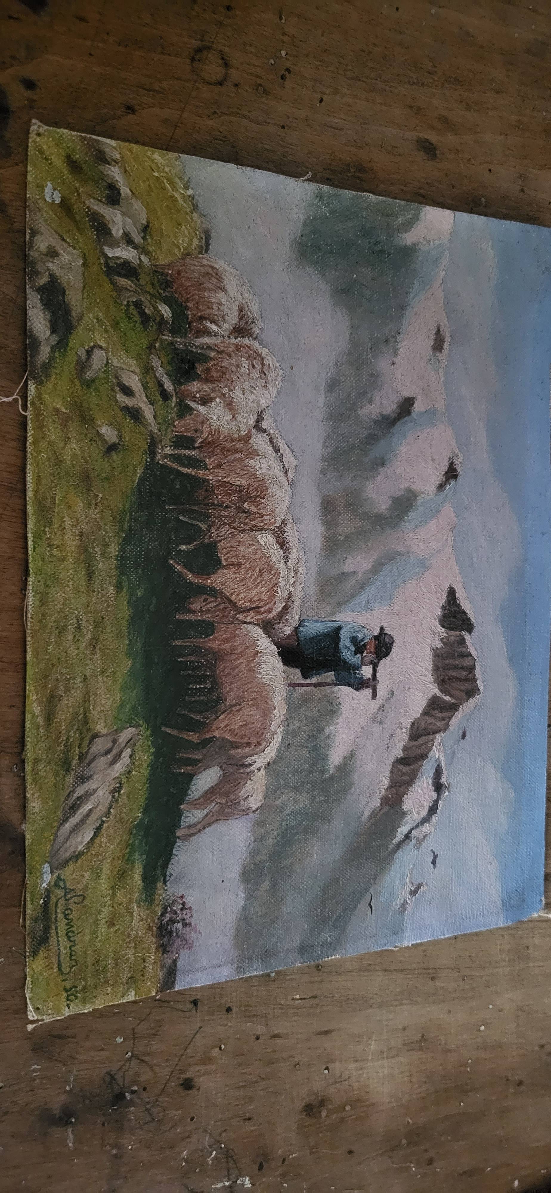 Le Berger avec ses moutons huile sur lin