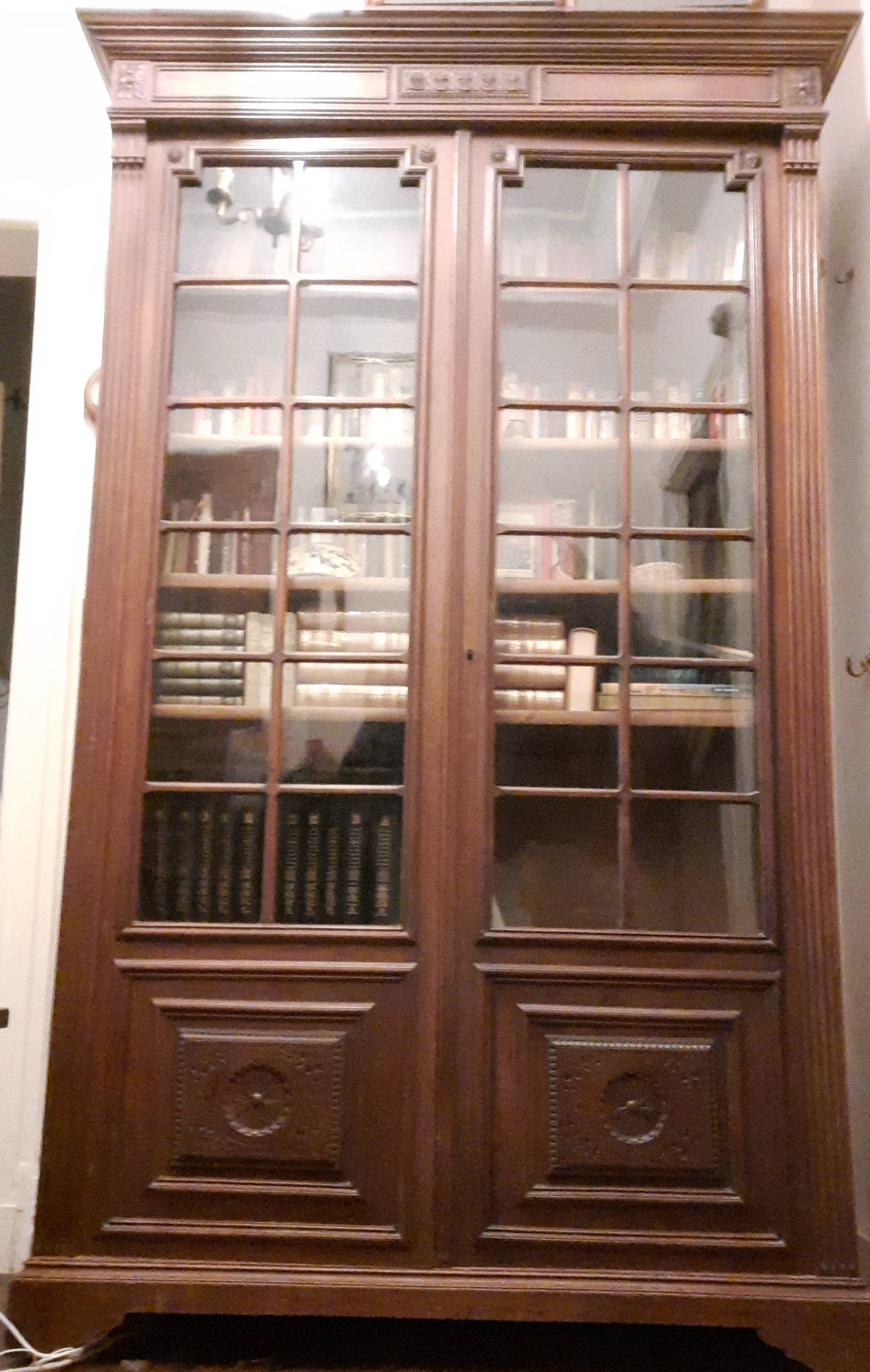 Grande Bibliothèque En Bois Massif 206x120x42 Cm - 2 Portes Vitrées - Meuble D'occasion