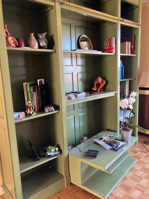 Bibliothèque verte en bois massif