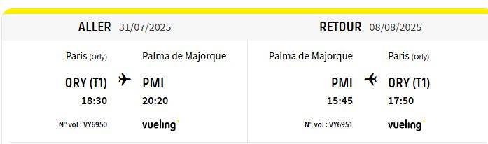 Propose billets d’avion Palma de Majorque le 31 juillet