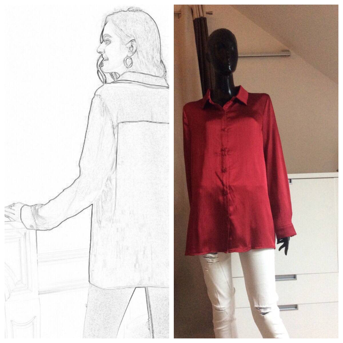 Blouse rouge créée à partir du recyclage de vêtements neufs accidentés - Taille M