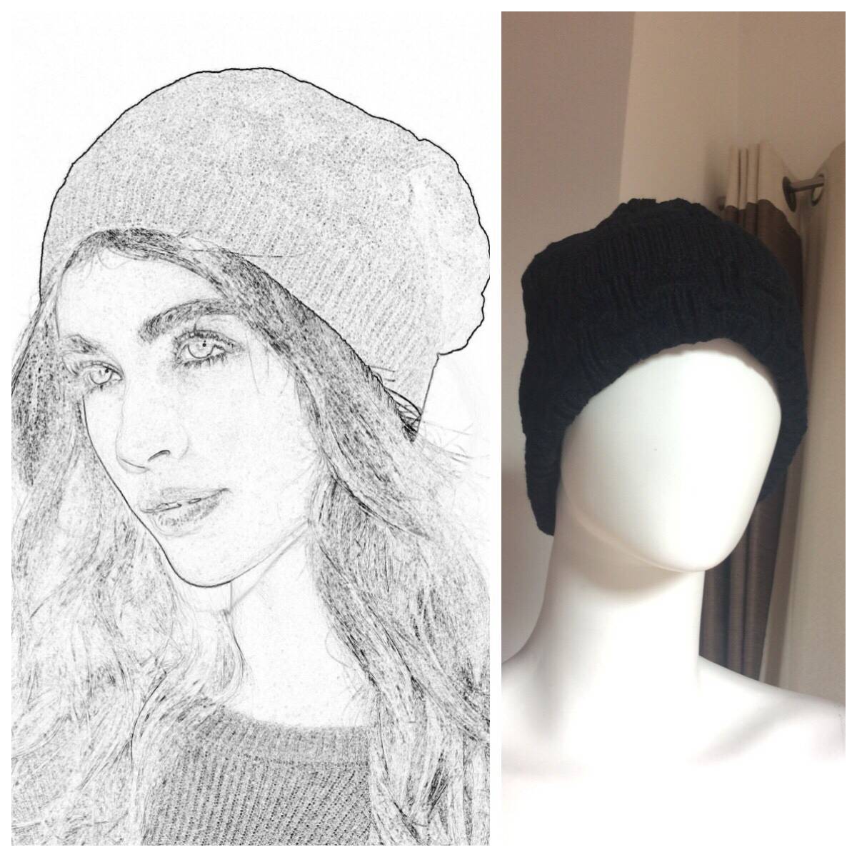 Bonnet casual noir, chaud, en maille croisée pour femme TU