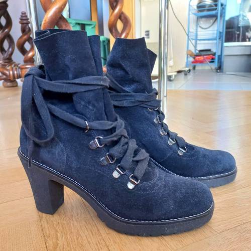Bottines nubuck bleu nuit peu portées - talon 8 cm - Taille 38