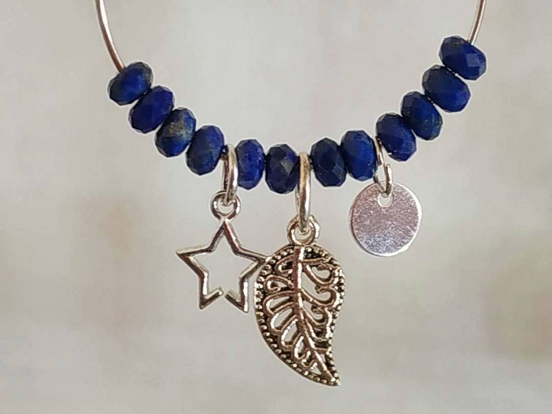 Boucles d’oreilles créoles argent et Lapis-Lazuli crochet ou autre
