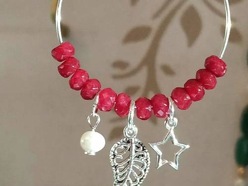 Boucles d’oreilles créoles argent et rubis clip ou autre