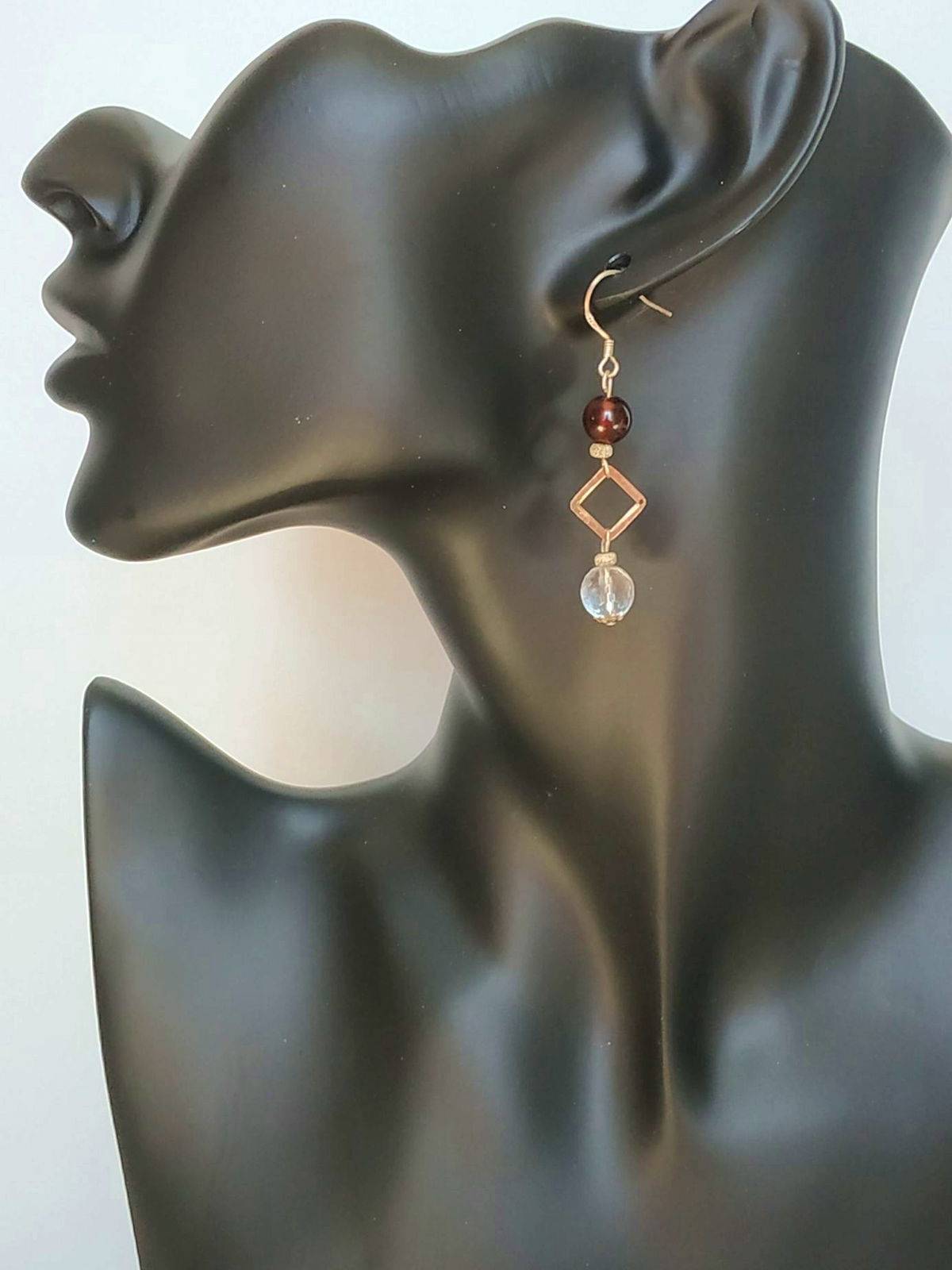 Vends Boucles d’oreilles Grenat rouge et cristal de roche