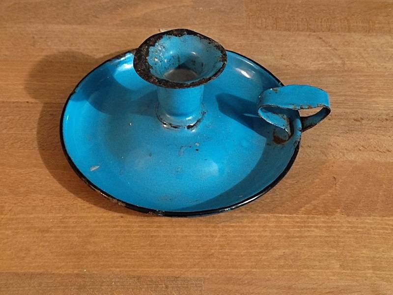 Ancien Bougeoir En Métal émaillé Jaune - Lampe à Poser Vintage En Tôle, Luminaire Rétro Déco