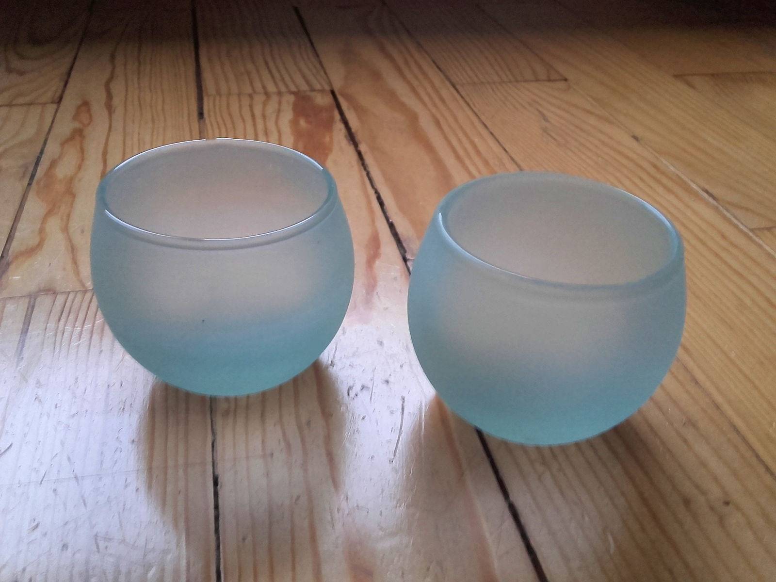 Lot de 2 bougeoirs/photophores sphériques en verre vert