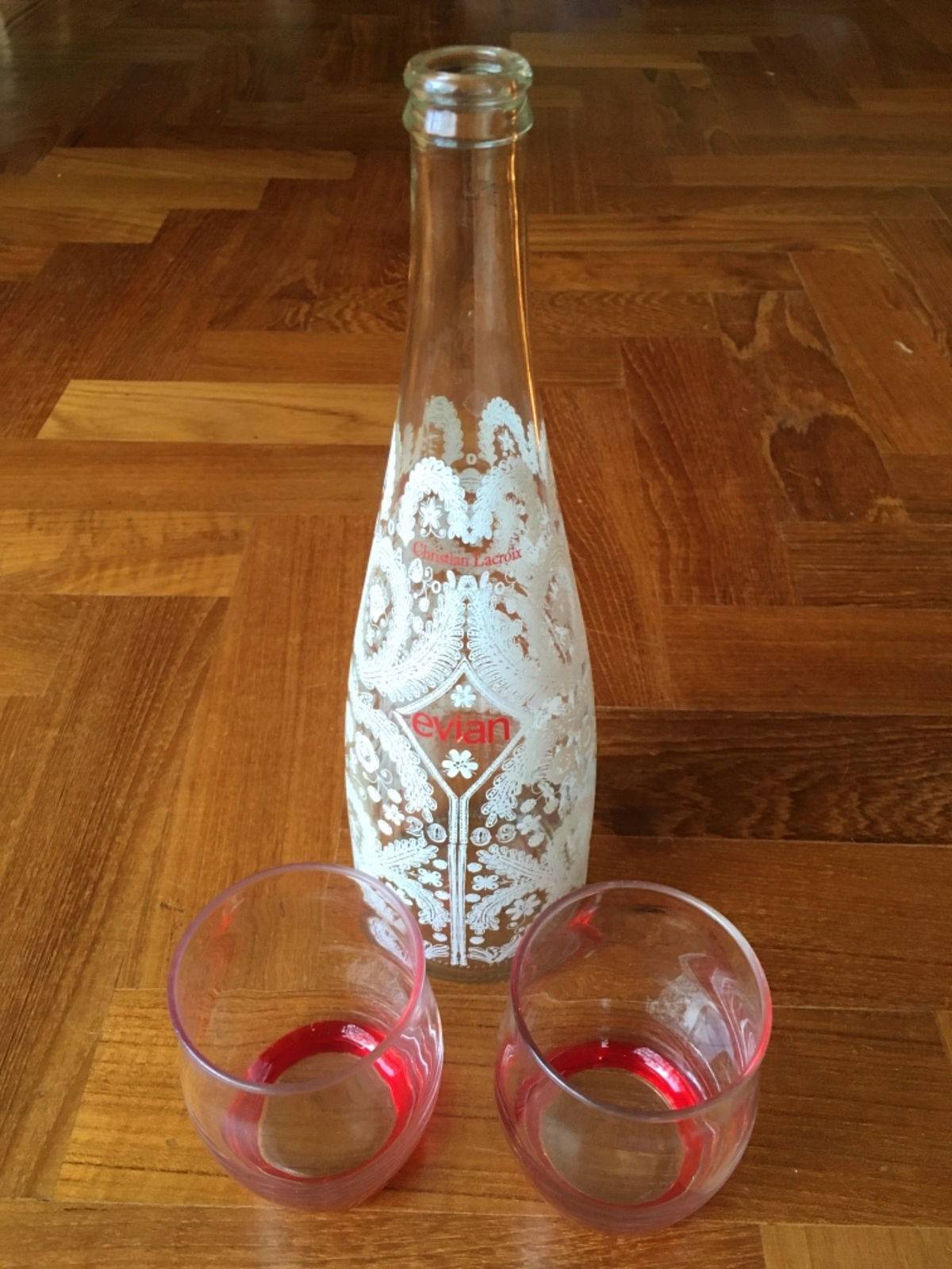 Bouteille collector Evian Christian Lacroix + 2 verres