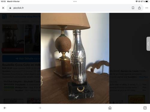 Vends bouteille Coca Cola en métal argenté poinçonné, trophée des années 50