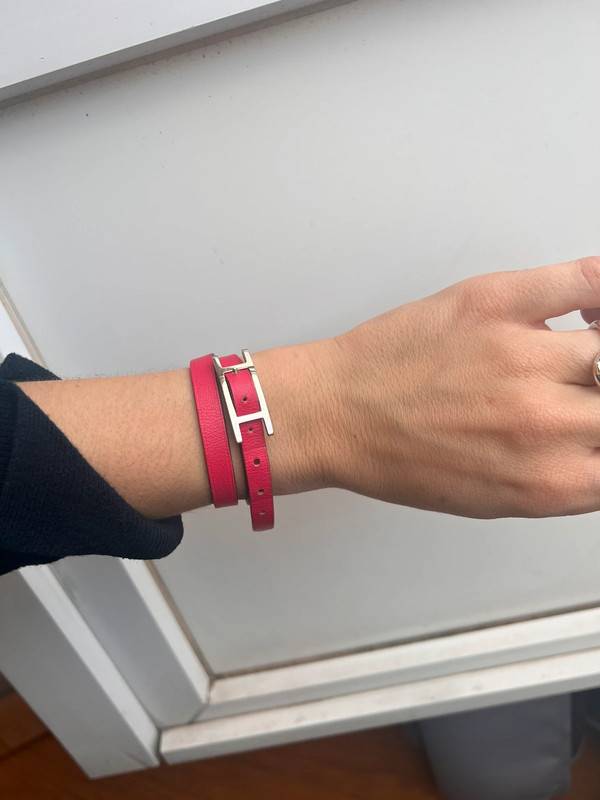 Bracelet Hermès Behapi En Cuir - Couleur Violet Marron - Longueur 71 Cm - Avec Boîte - Excellent état