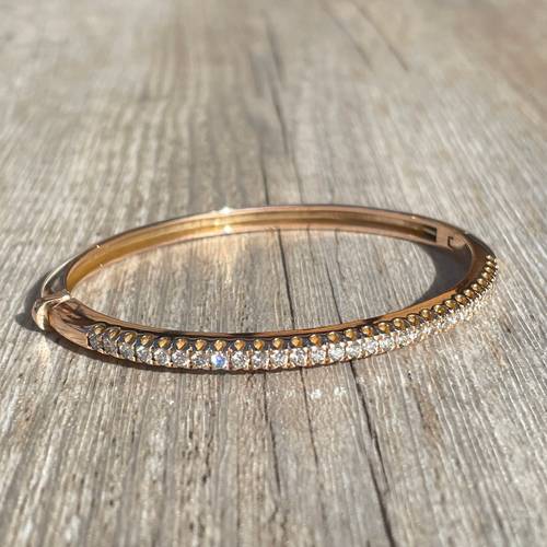 Bracelet jonc or rose 18K et diamants