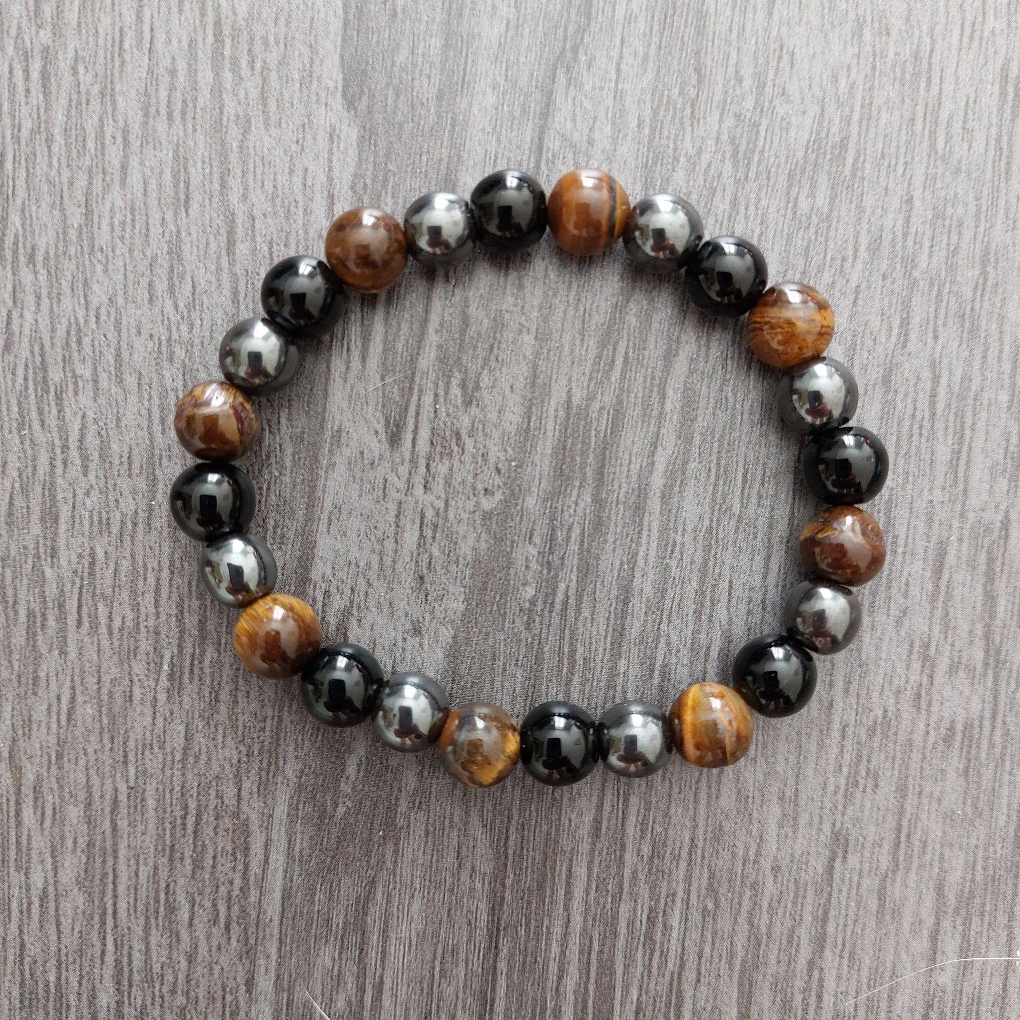 Bracelet Oeil de Tigre + Hématite + Obsidienne noire 8mm