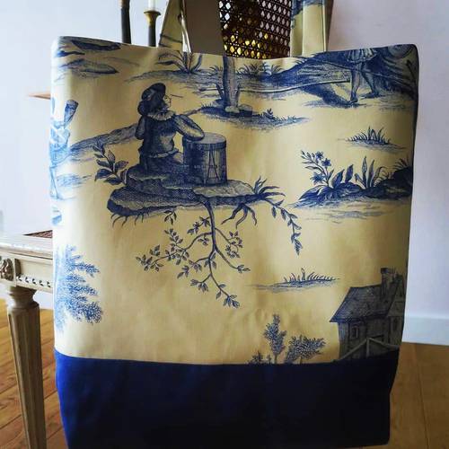 Sac cabas motifs toile de Jouy