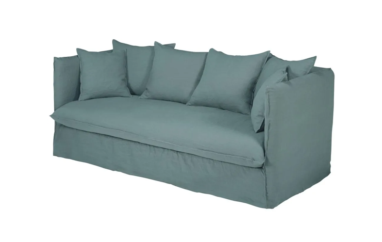 Canapé-lit 3/4 places Louvain Maison du Monde lin bleu céladon neuf sur