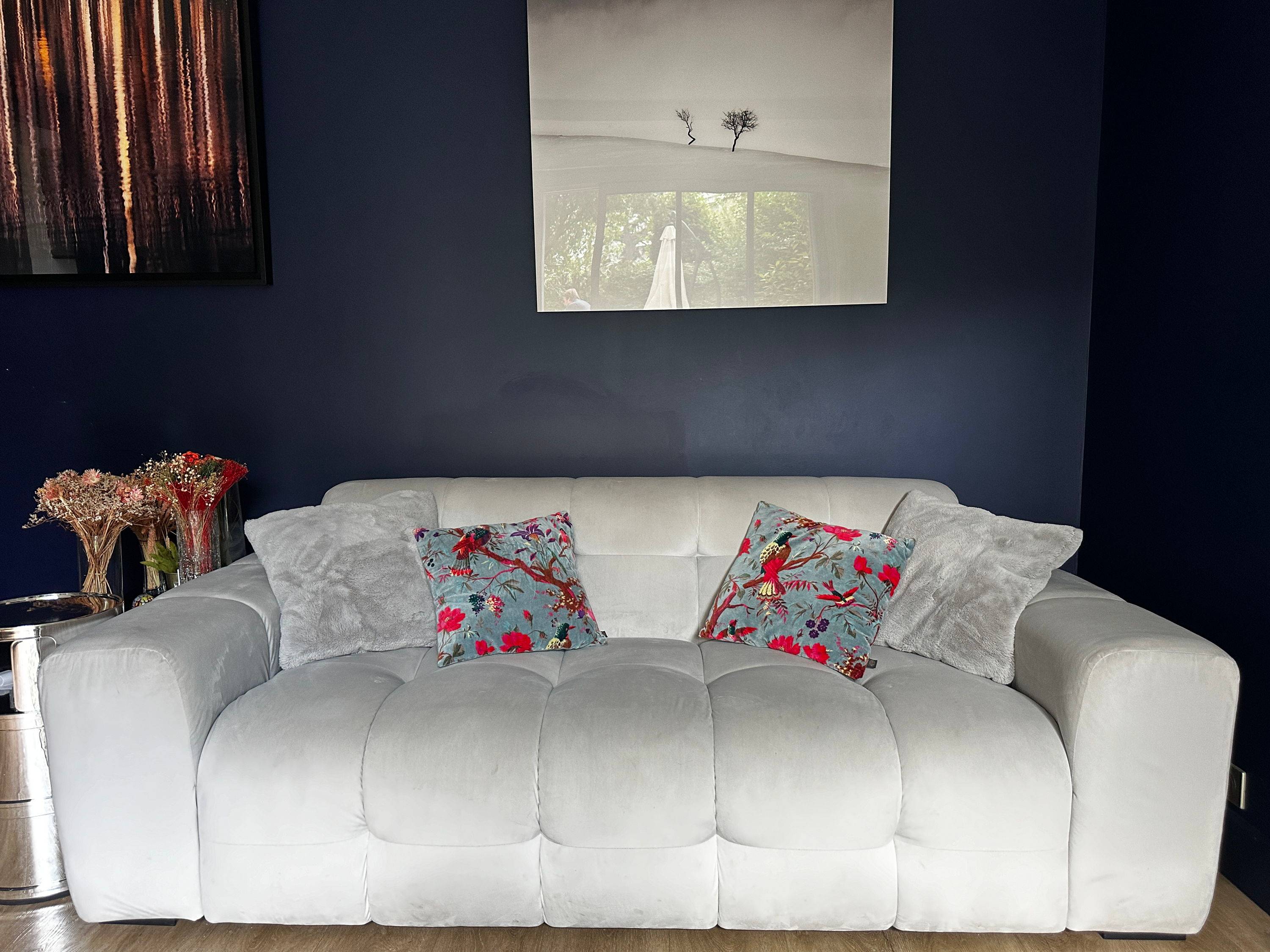 Canapé 3 places, velours, gris clair, Micadoni