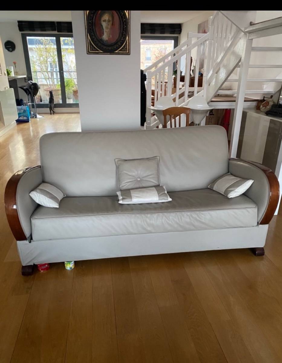 Canapé cuir à restaurer original art déco on Gens de Confiance
