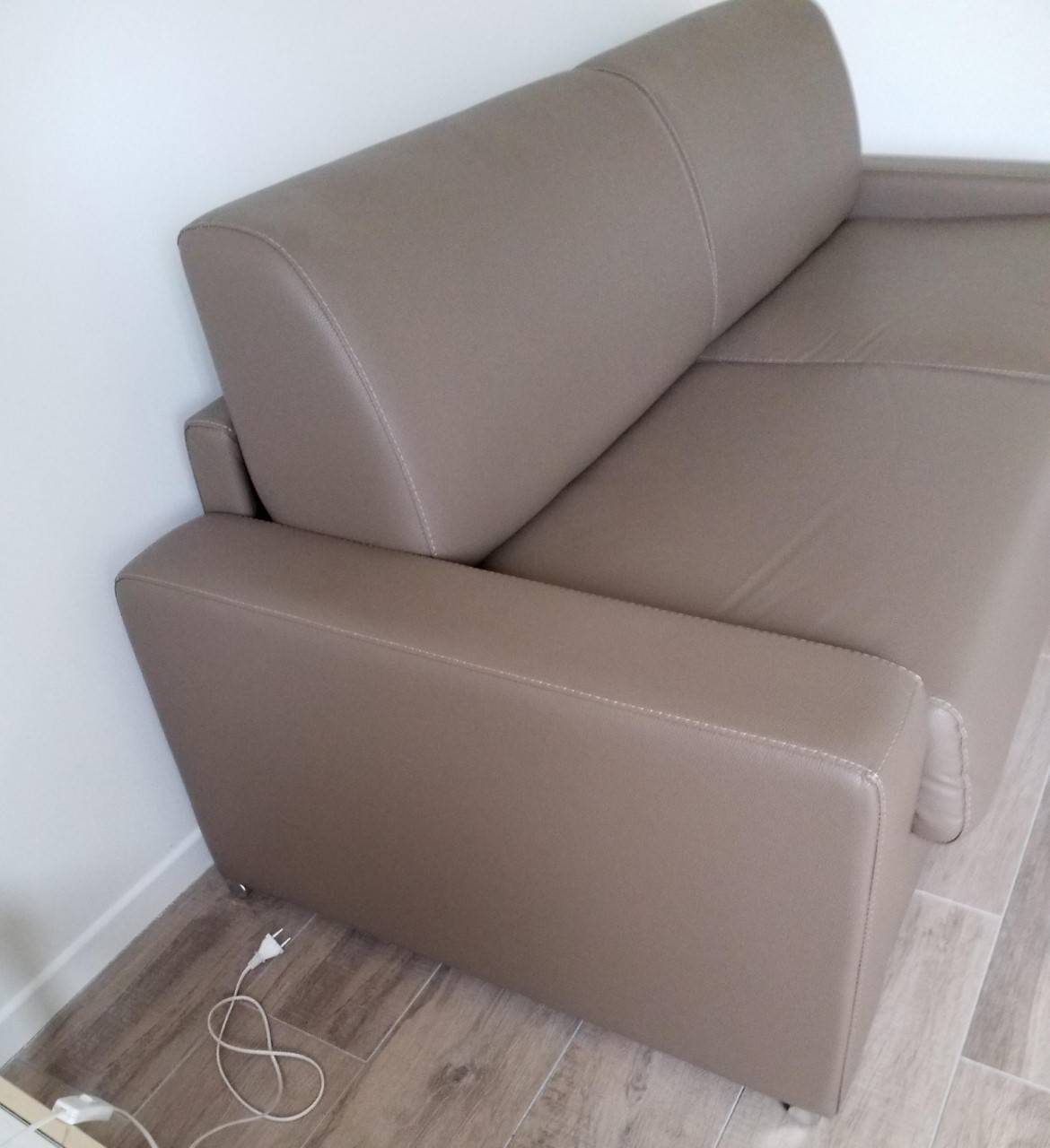 Canapé Convertible 2 Places Cuir Center - Beige Ivoire - Déhoussable