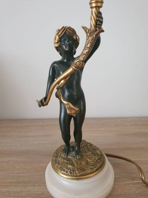 Candélabre Bougeoirs chérubin en bronze doré et marbre Style Napoléon III