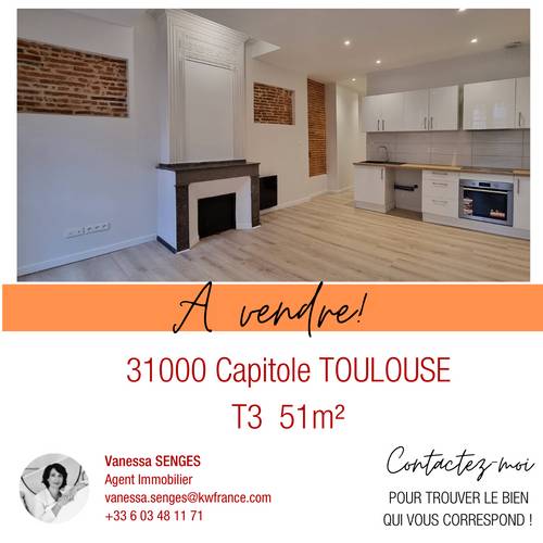Vends Capitole Toulouse : Superbe T3 rénové 51m²