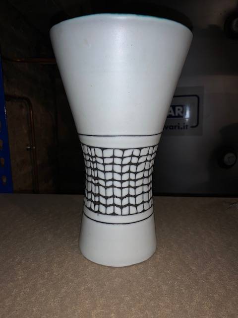 Capron grand vase diabolo blanc intérieur vert 27 cm