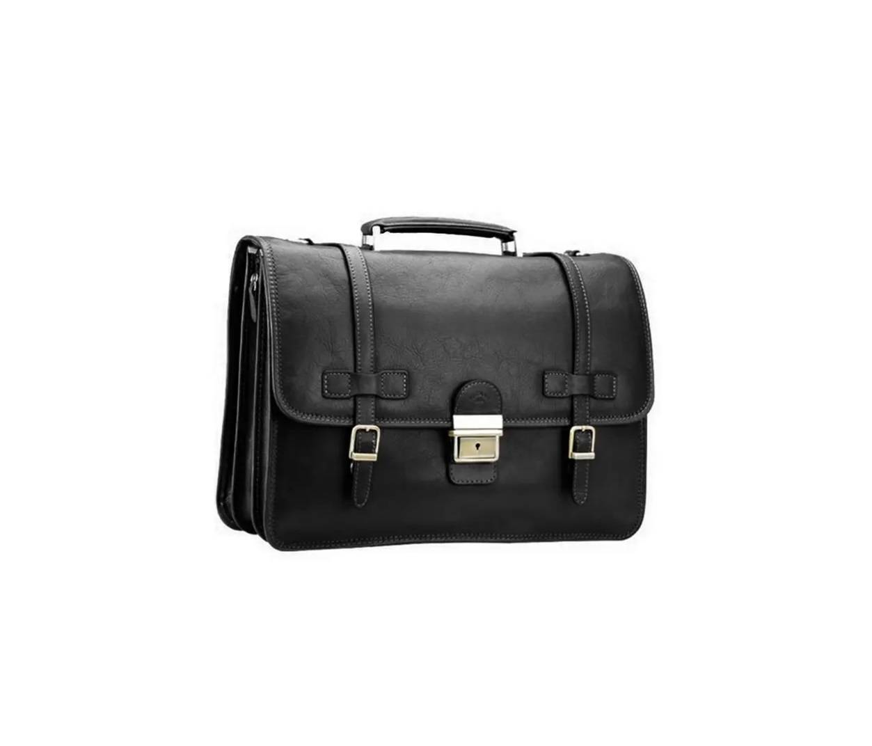 Cartable en cuir gras 3 soufflets noir katana