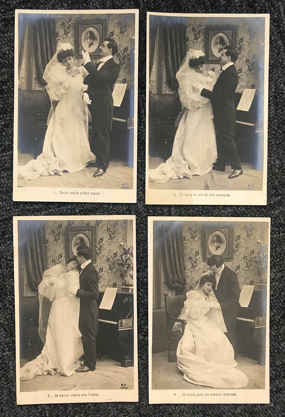 4 cartes postales fantaisie - Le mariage (début 20ème siècle)