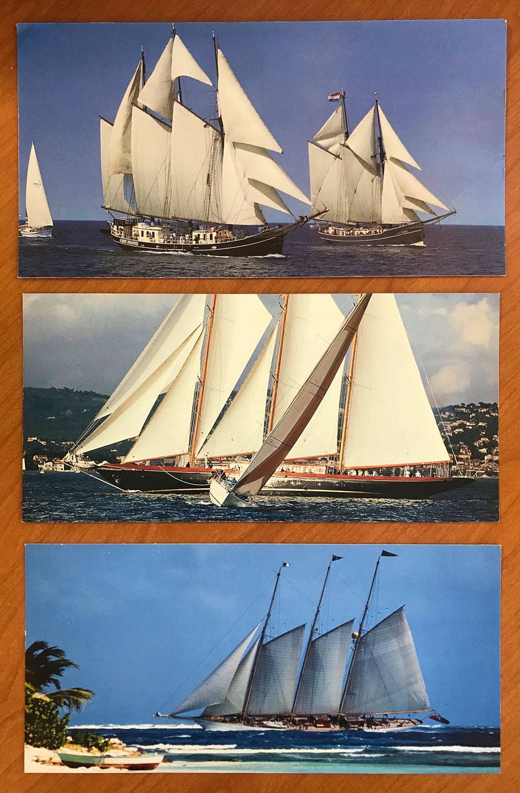 Lot de 3 cartes postales voiliers - Grand format