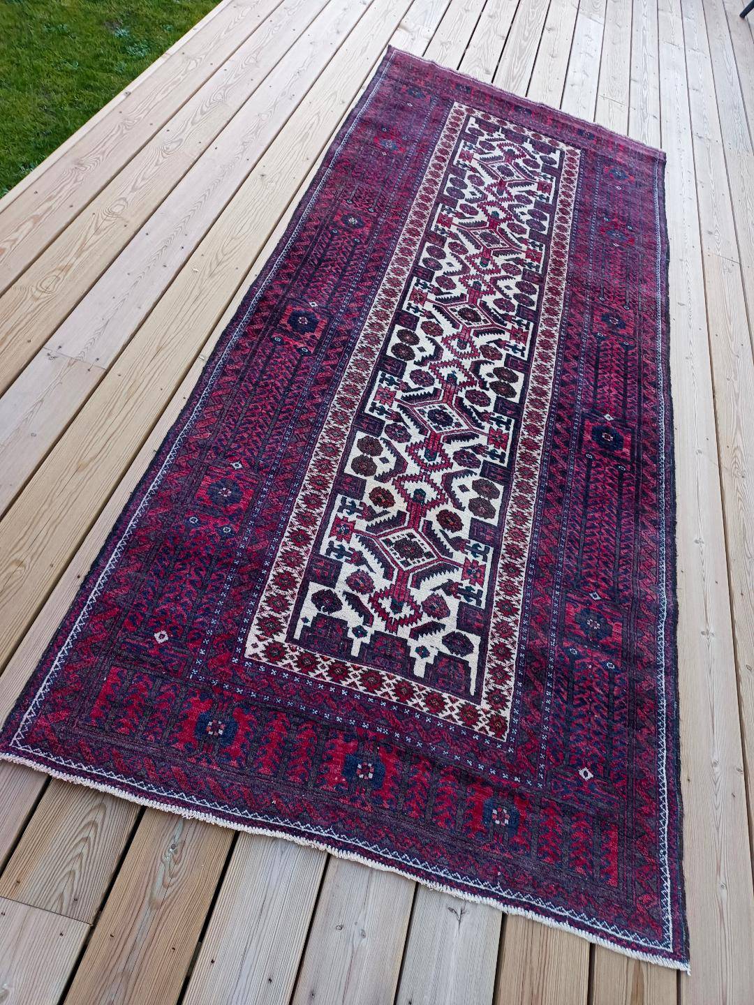 Tapis de couloir en laine 300cmx 120cm tons rouges