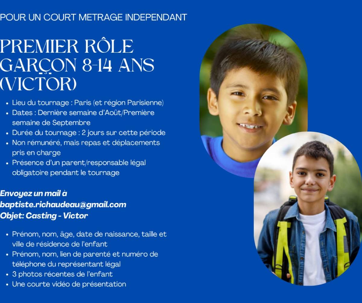 Recrute enfant pour court-métrage bénévole