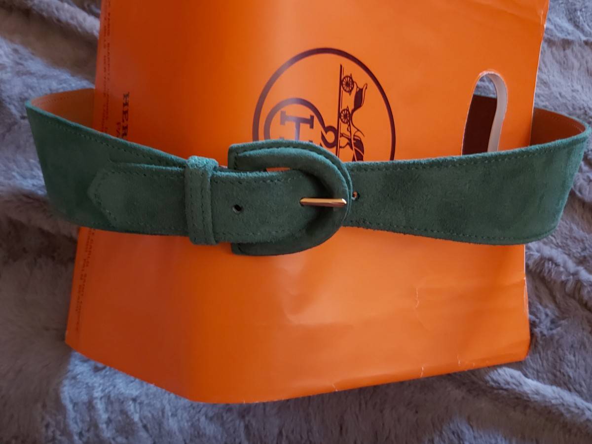 Ceinture Hermès, cuir vert, taille 36