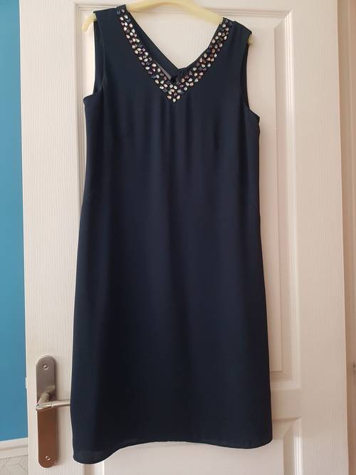 Robe habillée, doublée, bleu marine : comme neuve - Marque "1-2-3" - Taille S