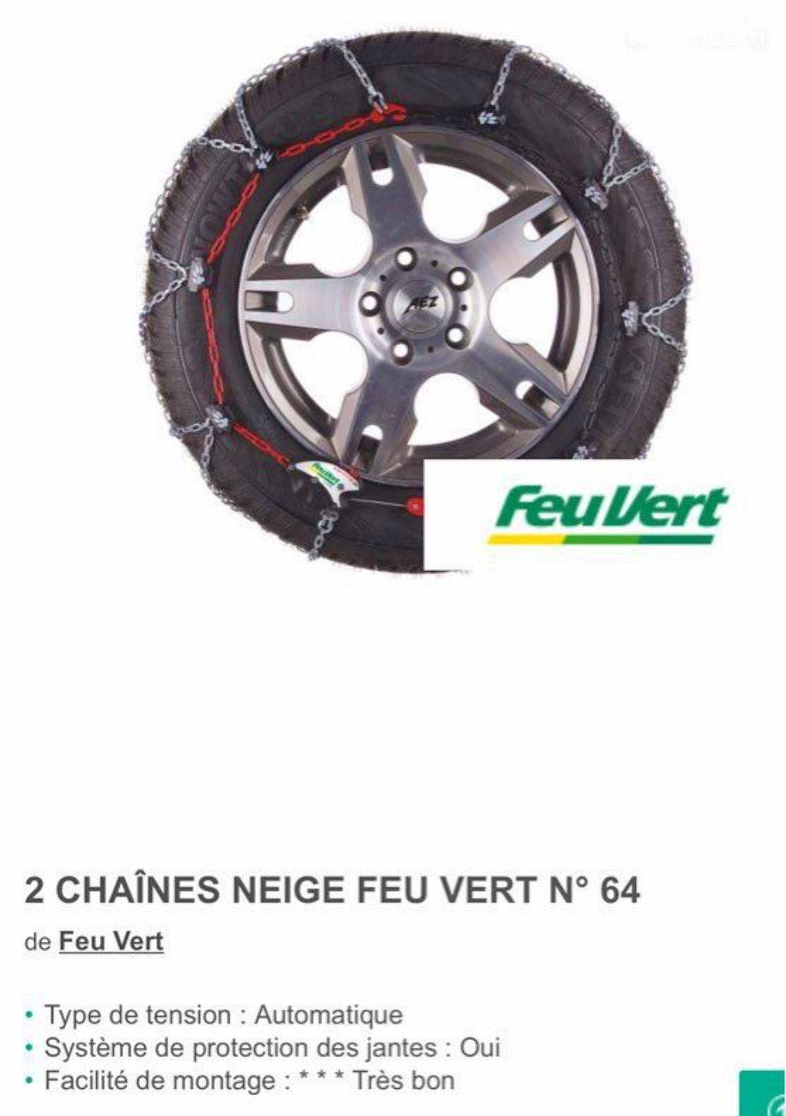 Chaînes à Neige Feu Vert Premium N°73 - Pour Pneus 225/45 R17 - Neufes (petits Défauts Possibles)