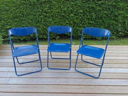 Vends lot de 3 chaises pliantes années 1980 bleues