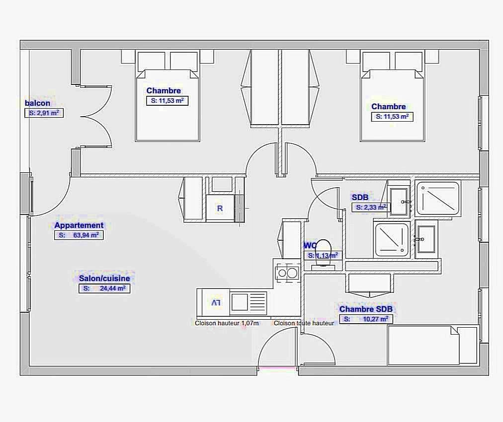 Loue appartement 64m² Montpellier - Colocation de 3 chambres meublées avec balcon