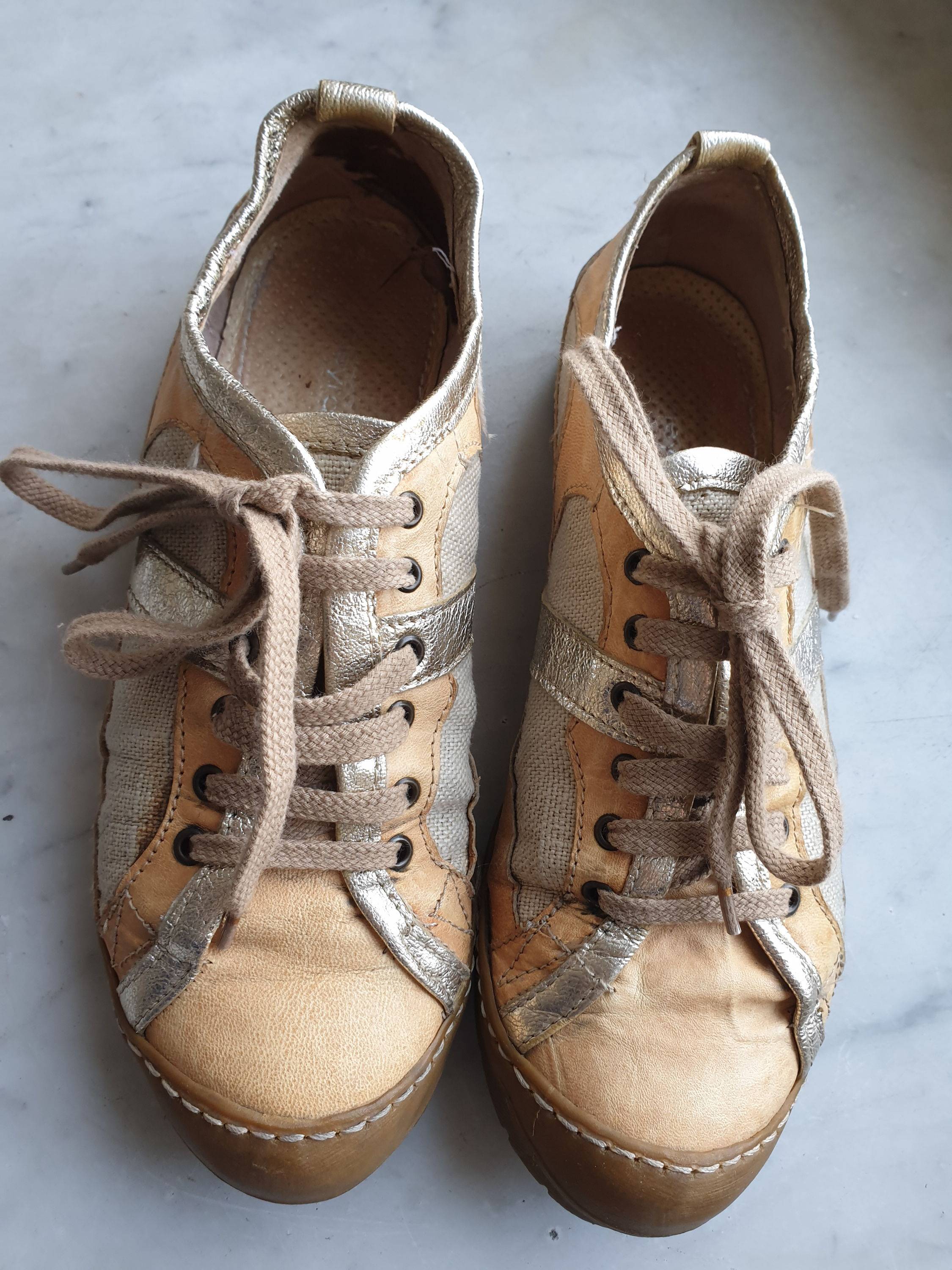 Chaussures Heyraud cuir rose et argenté lin 36