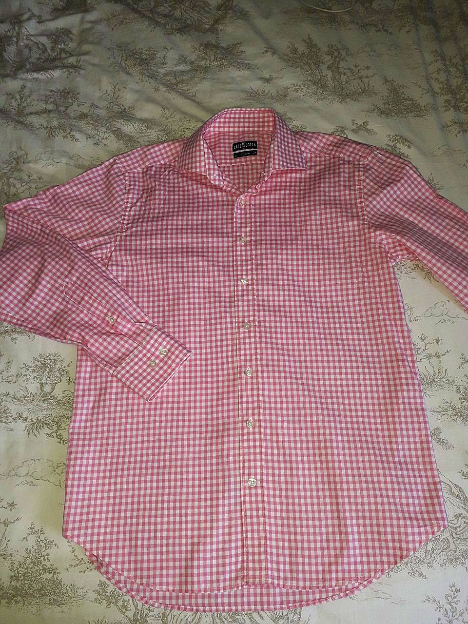 Chemise Homme Café Coton Bleu & Blanc Taille 42 - Occasion Très Bon Etat