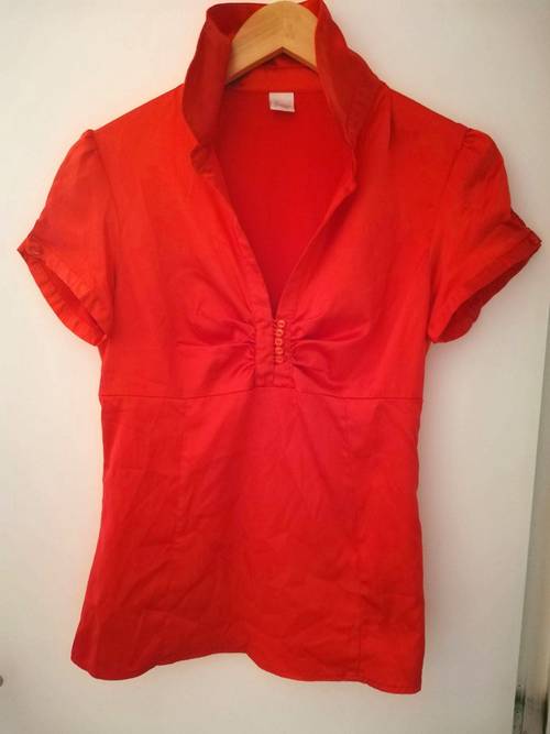 Chemise à manches courtes Camaïeu rouge satinée - Taille 42