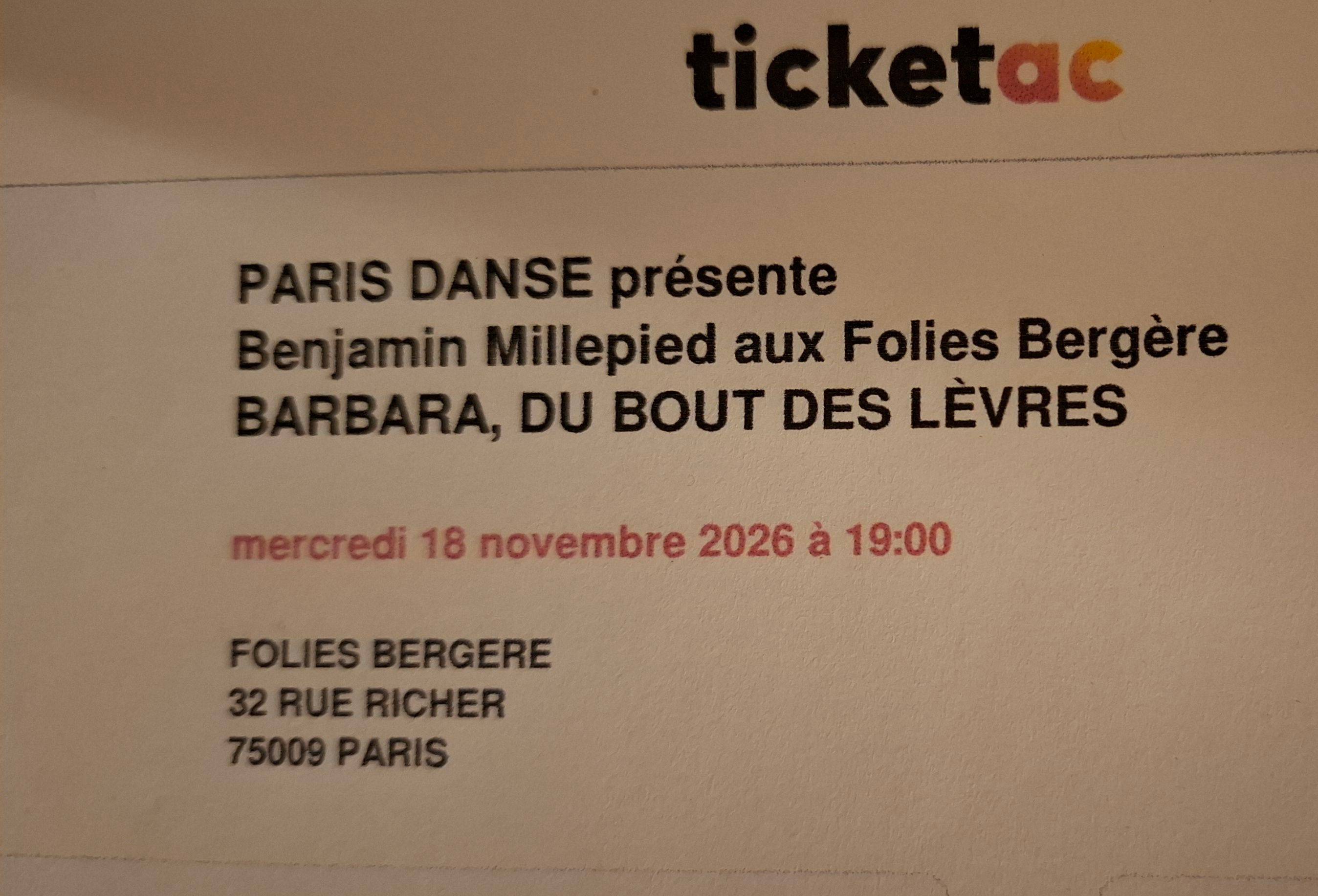 Vends 2 places pour le spectacle Barbara du Bout des Lèvres du 11 au 18 novembre