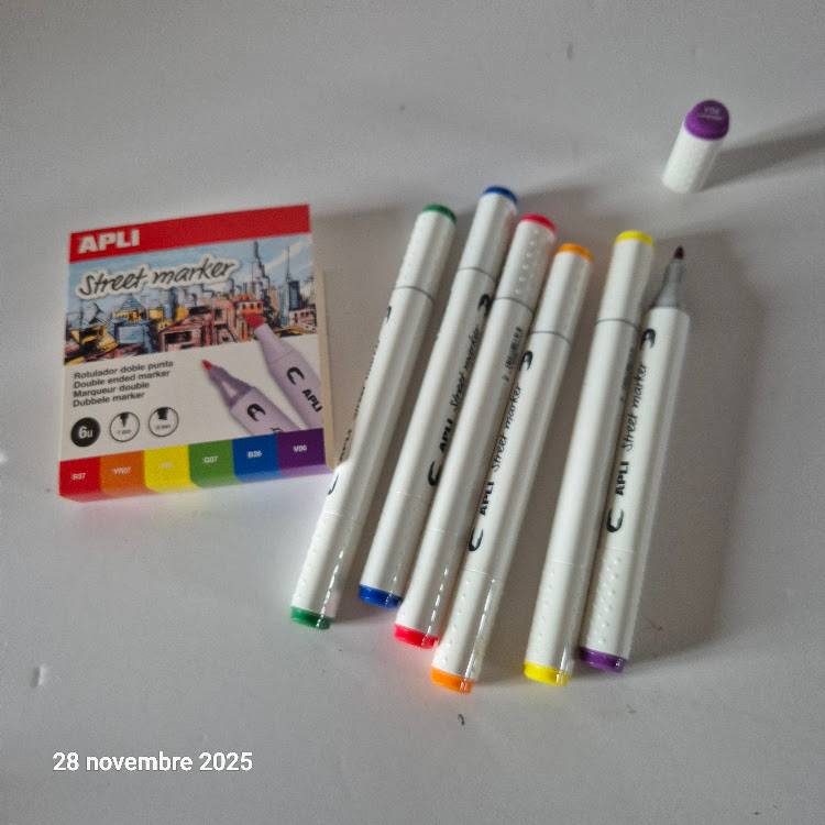 Feutre à Double Pointe 6 couleurs Apli Street Marker, séchage rapide