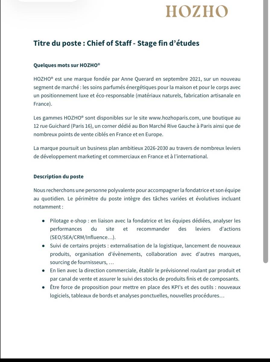 Propose stage Chief of Staff H/F