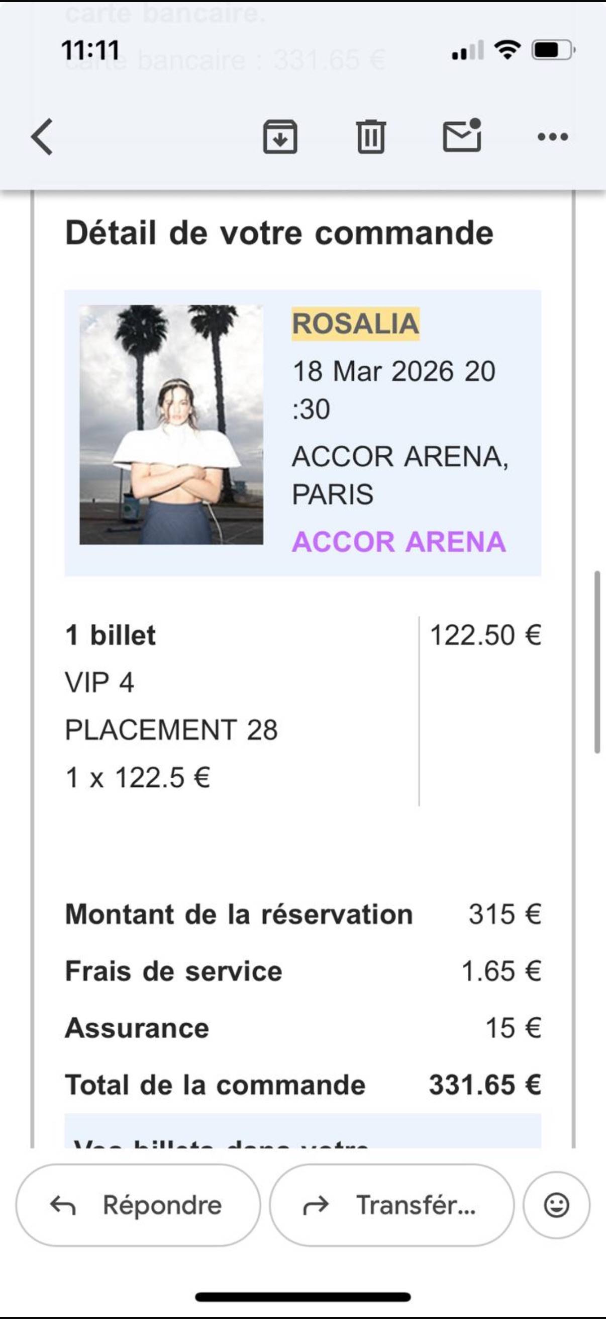 Propose billet VIP pour le concert de Rosalia à Accor Arena le 18 mars 2026