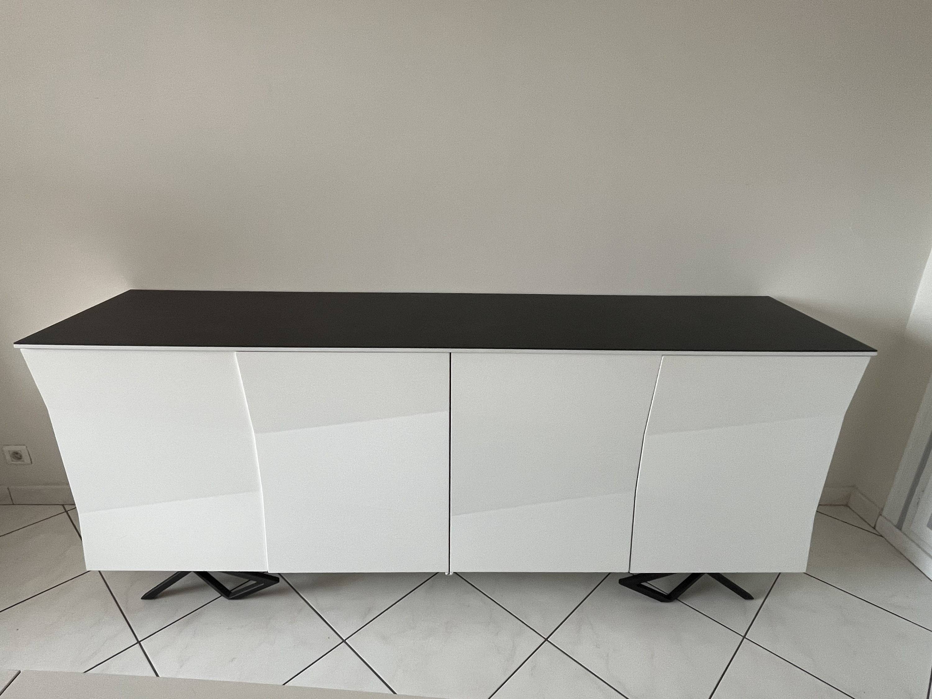 Vends bahut contemporain dessus céramique graphite gris / 4 portes sur façade blanc laqué