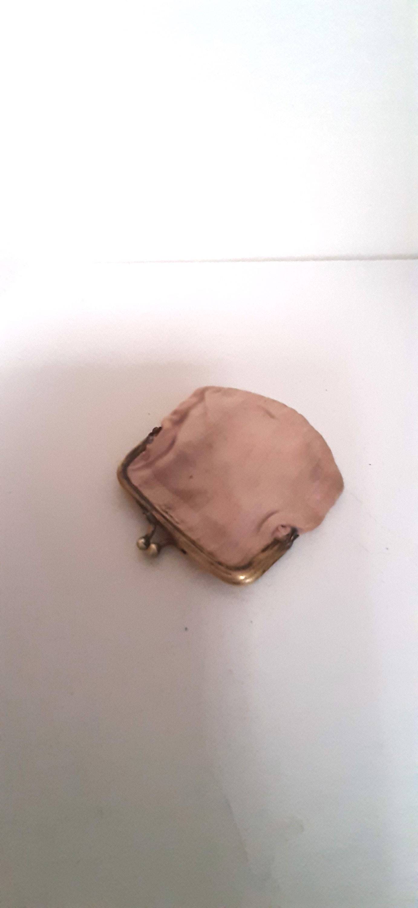 Porte-monnaie ancien de poupée. Tissu rose