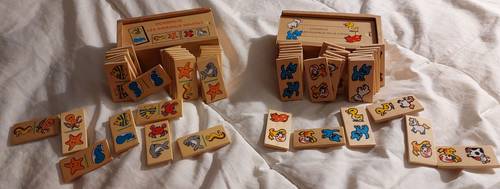 Lot de 2 jeux de Dominos Animaliers en bois pour enfants