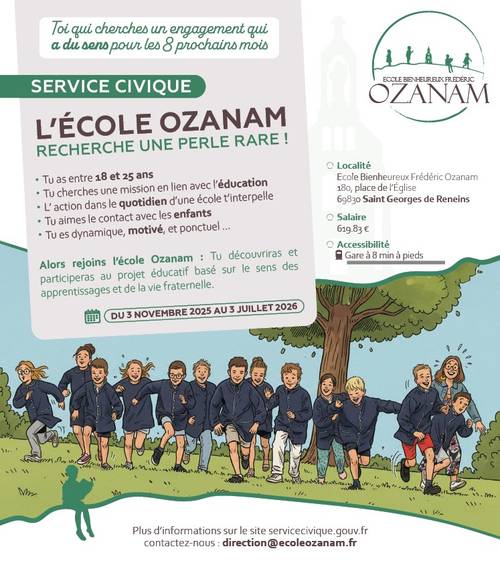 Recrute service civique - École Bienheureux Frédéric O. (Beaujolais)
