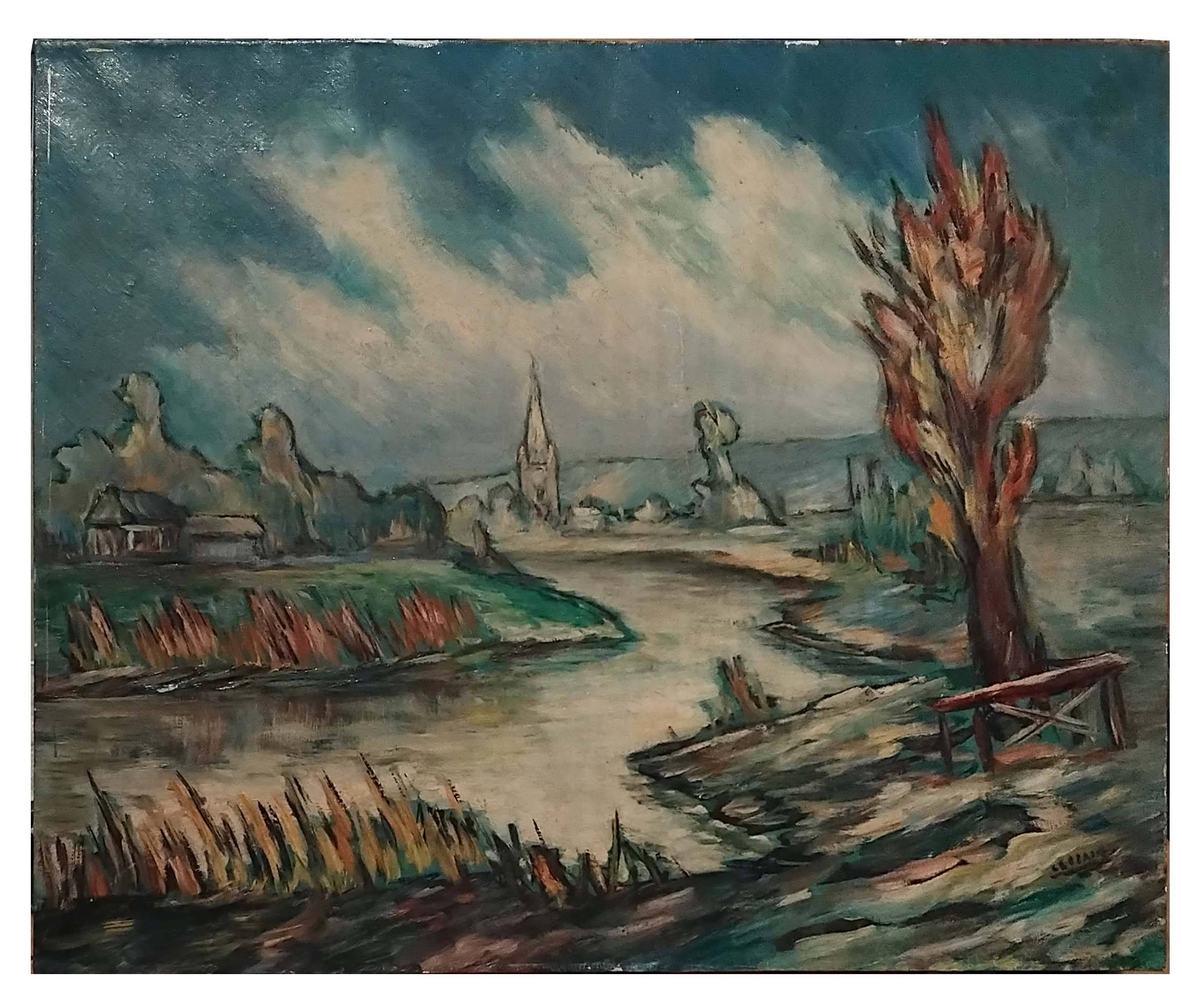 Peinture huile sur toile La Rivière Morte à Deauville de Leclair - Honfleur - 54x65
