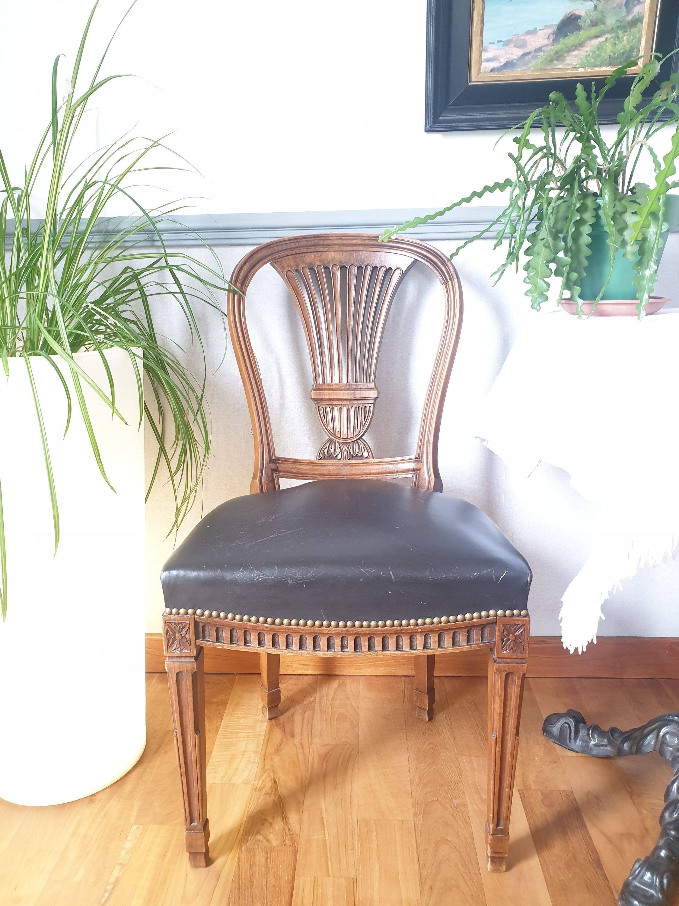 Chaise Lyre bois et cuir