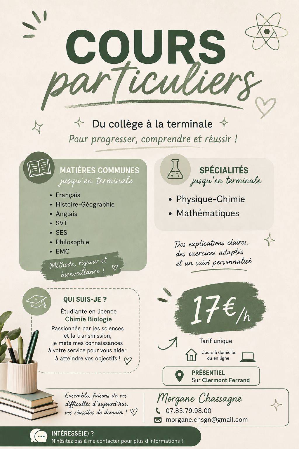 Propose cours particuliers jusqu'à la terminale