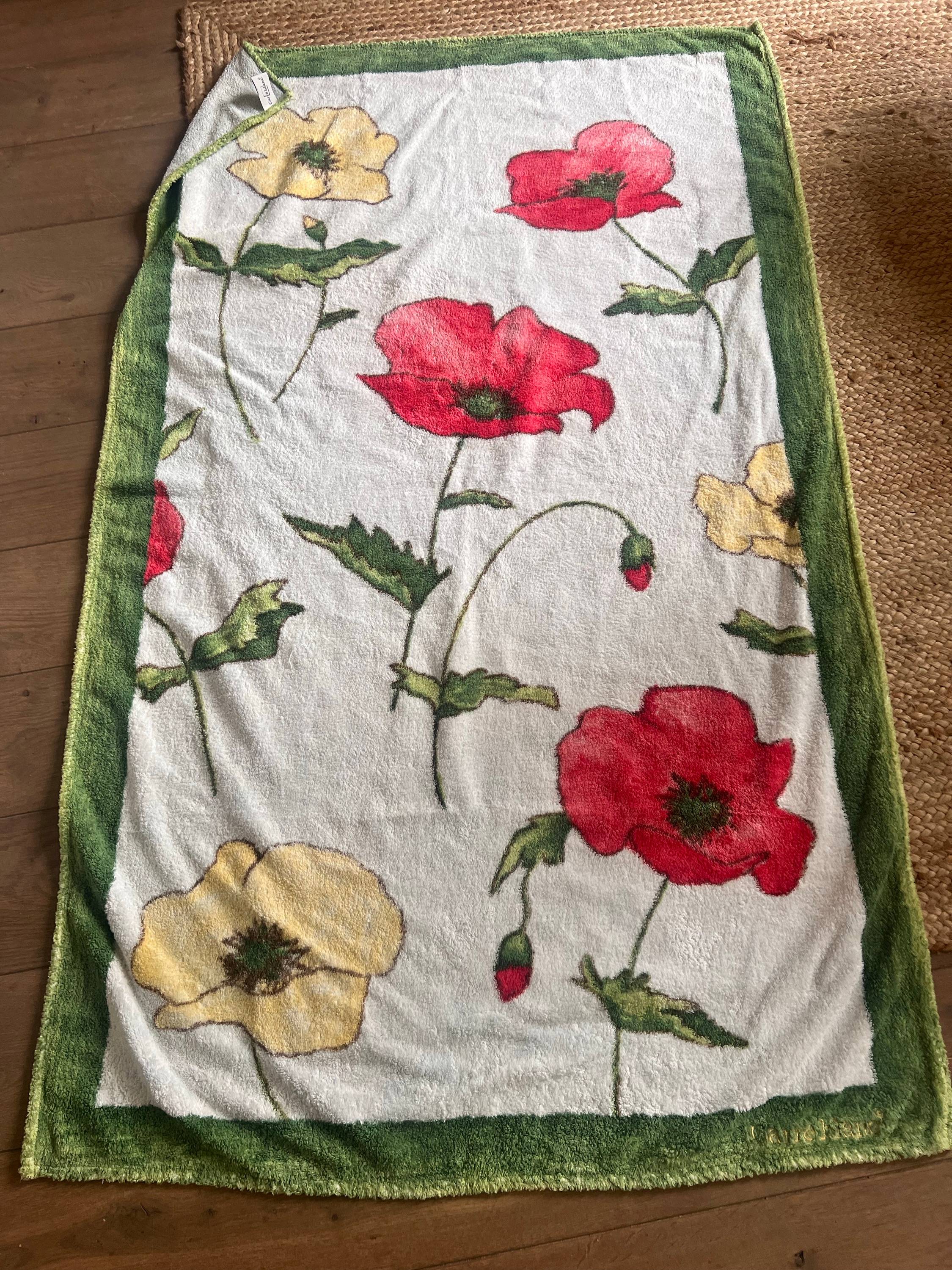 Vends draps de plage Carré Blanc fleurs